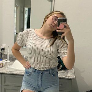 Ann Taylor white polka dot blouse